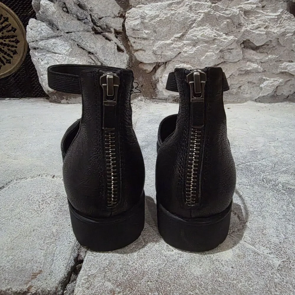 Eileen Fisher Sue Leather Flats Ankle Strap 5 1/2 Heel Shoes Black Minimalist